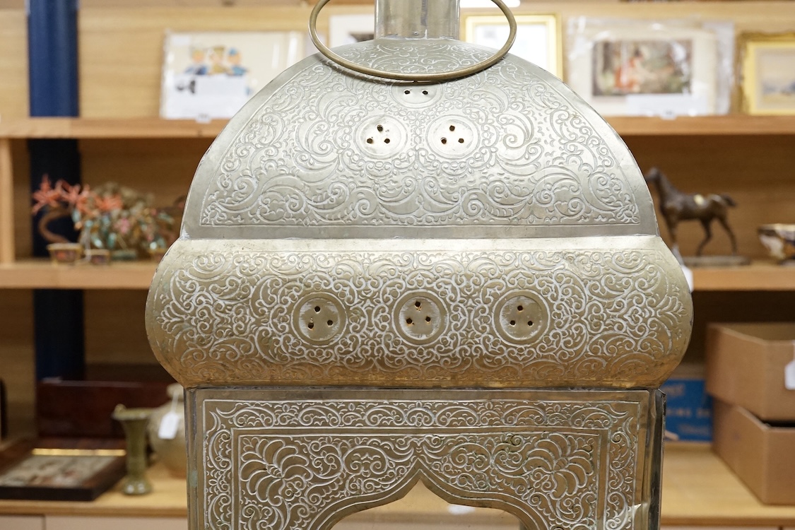 A Moroccan metal hall lantern, 87cm